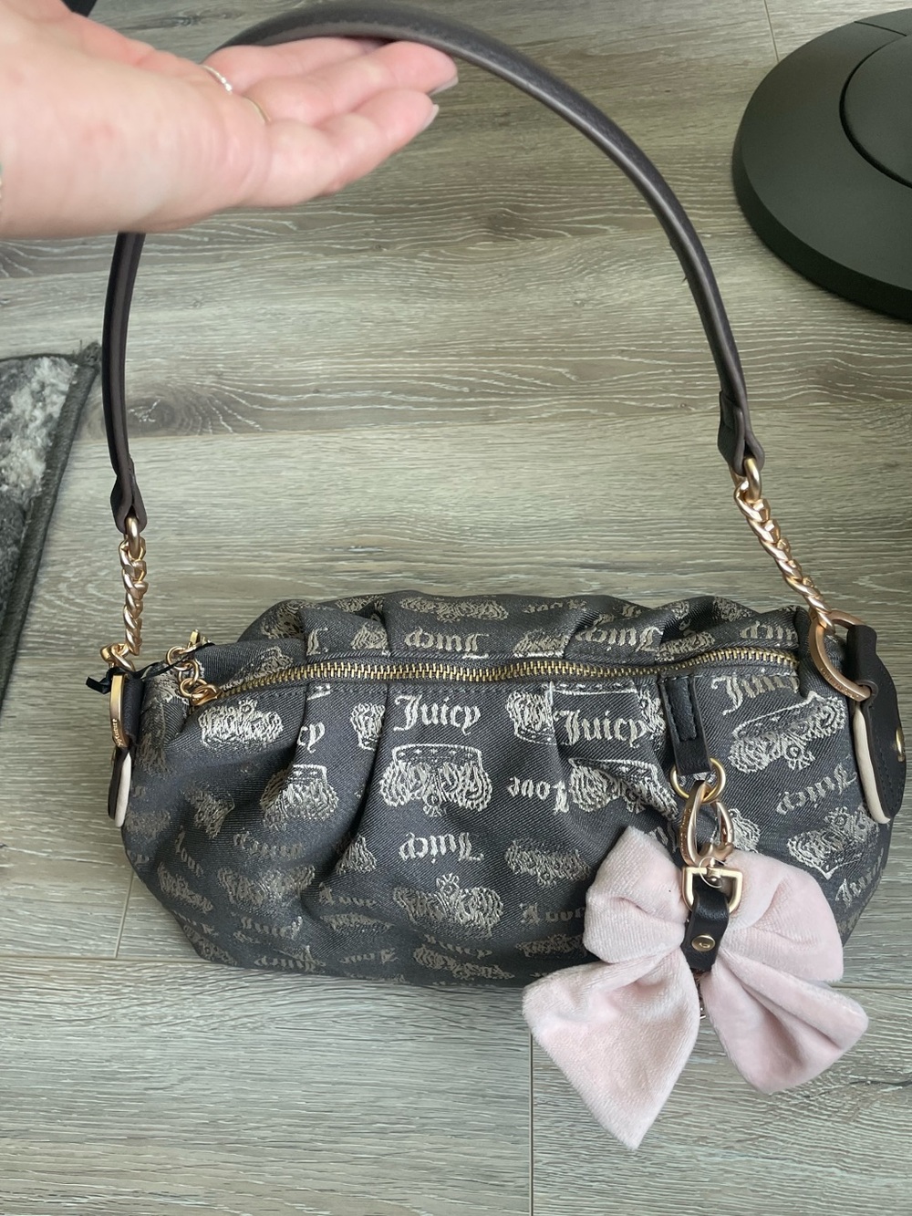 NWT Juicy Couture Retro Fan Club shoulder bag in a chocolate sandstone color.